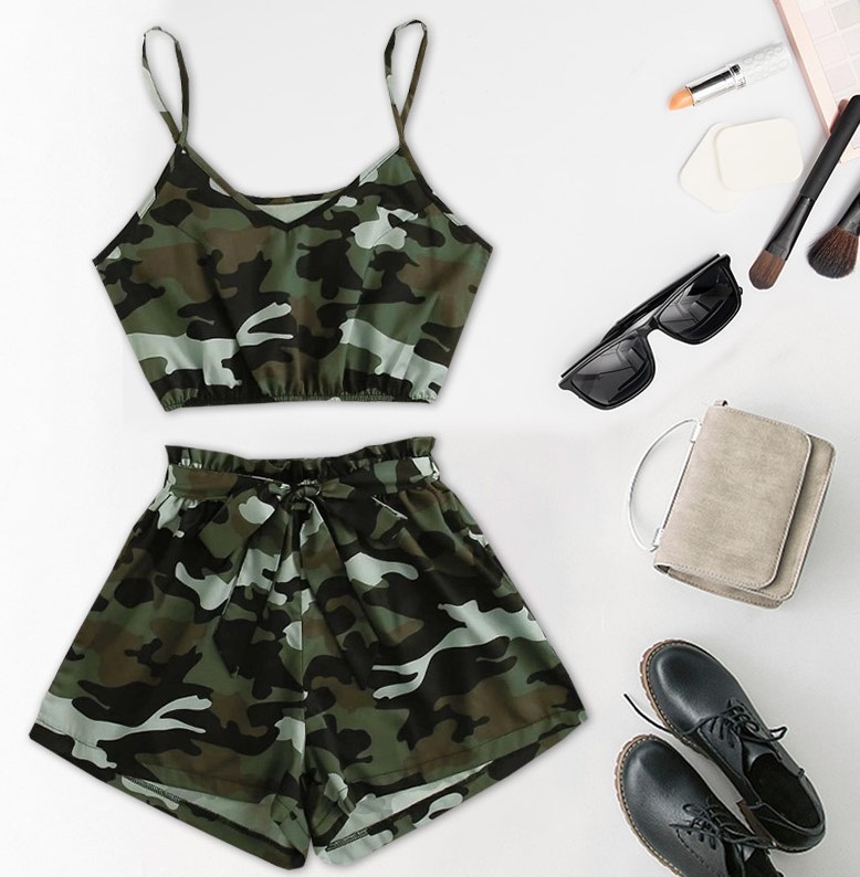 European & American Style Sexy High Waist Camouflage Two-Piece Suit