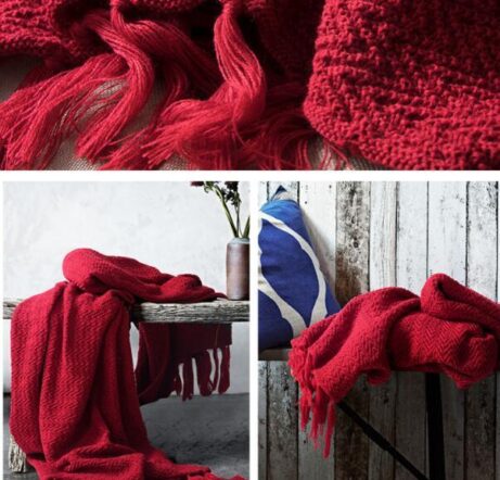 Warm Cozy Knitted Throw Blankets Red 130cm X160cm - Image 5