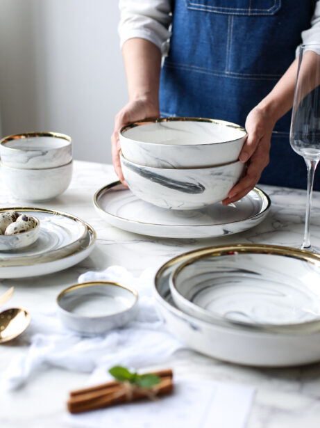 Marble Tableware Set: Bowls and Plates