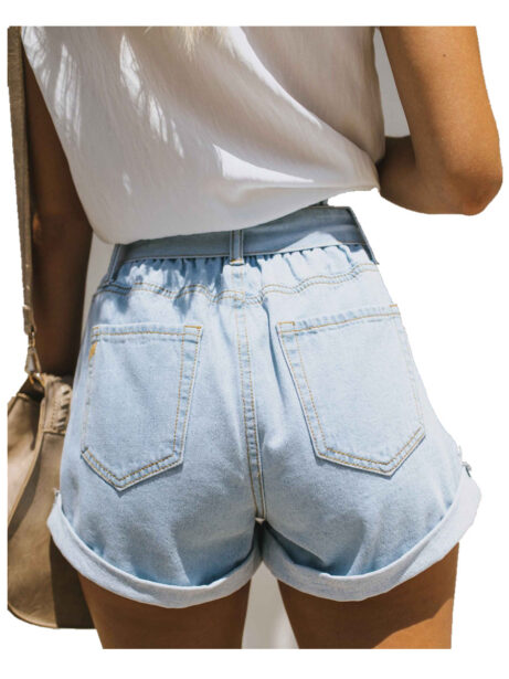 Lace-Up Belt Denim Shorts - Image 5