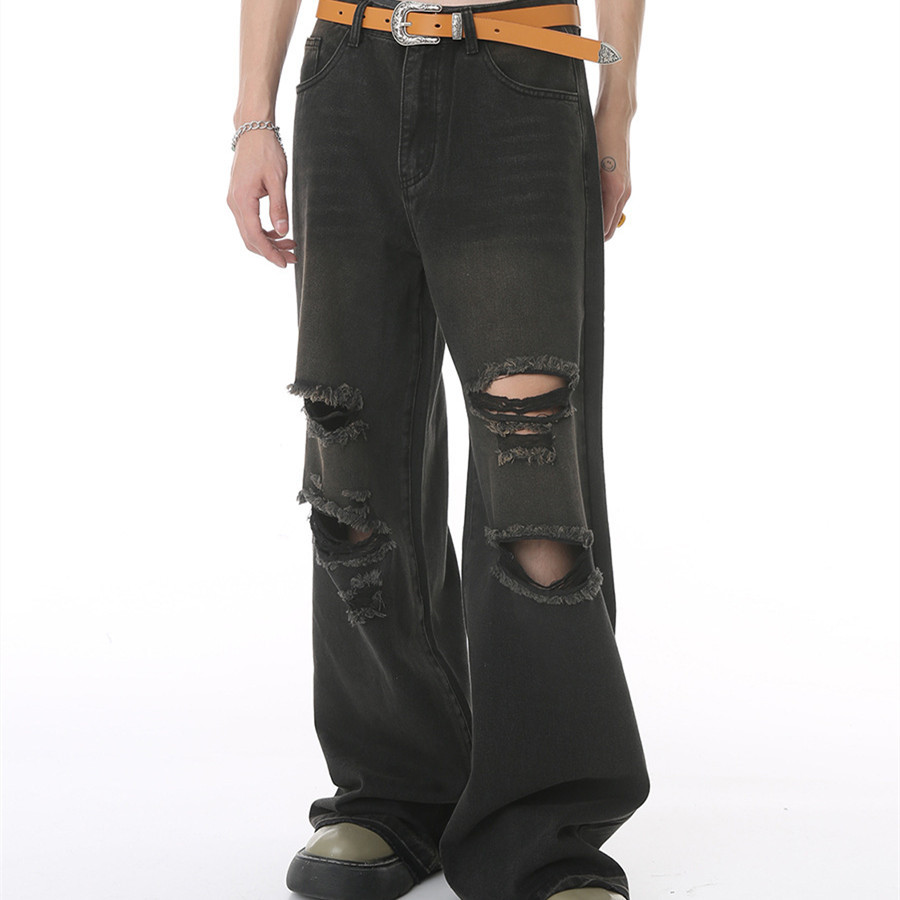 Men’s Hip Hop Wide Leg Hole Jeans – Summer Style