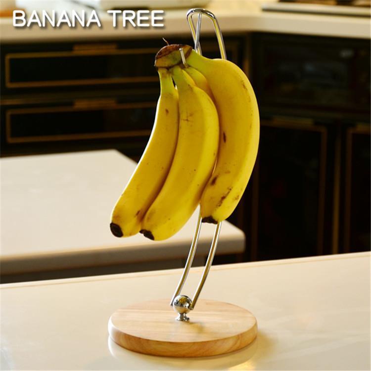 Solid Wood Base Banana Rack with Iron Stand