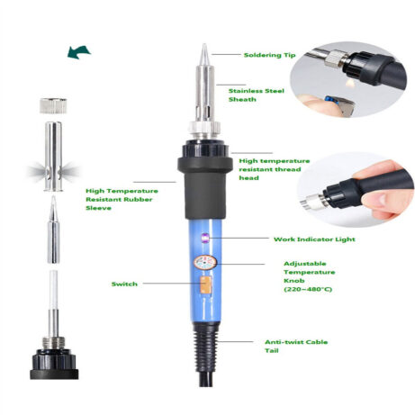 60W Soldering Iron Kit Electronics Welding Irons Solder Tools Adjustable Temp UK - Image 4