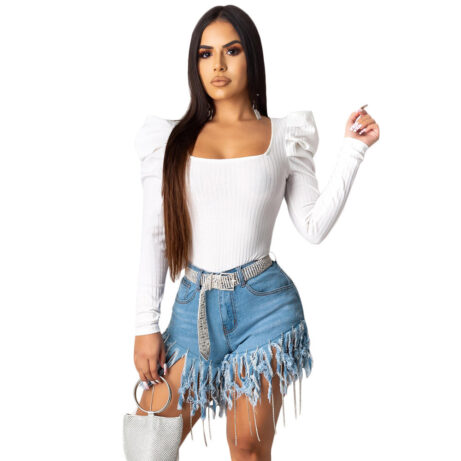 Fringed Denim Shorts – Trendy & Comfortable - Image 2