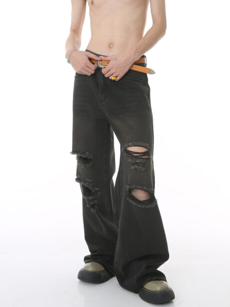 Men's Hip Hop Wide Leg Hole Jeans - Summer Style - Image 3